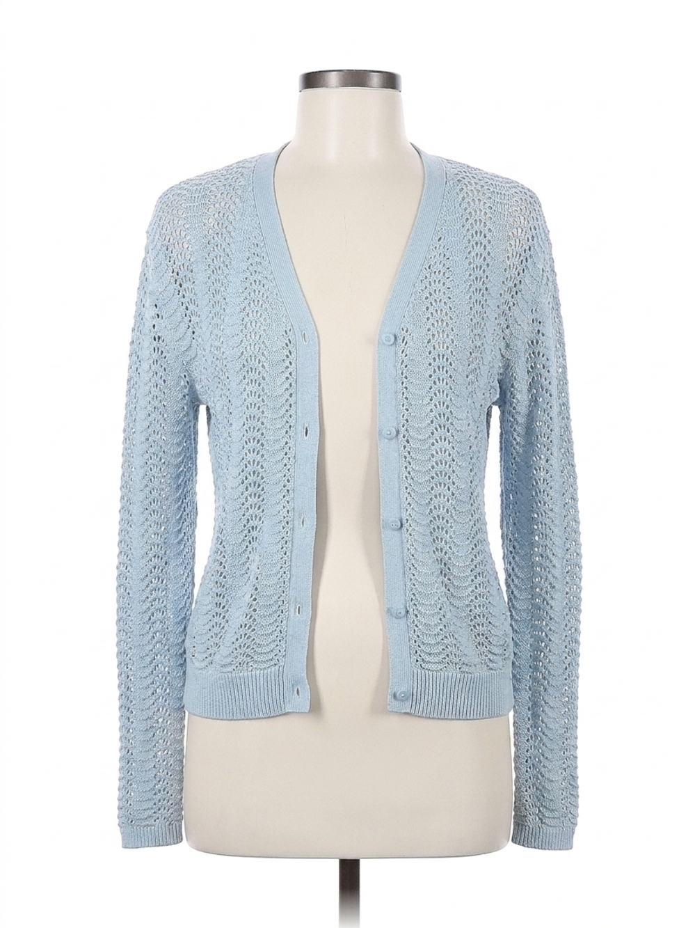 NEW SIX/FIFTY ebony crochet cardigan in blue mist